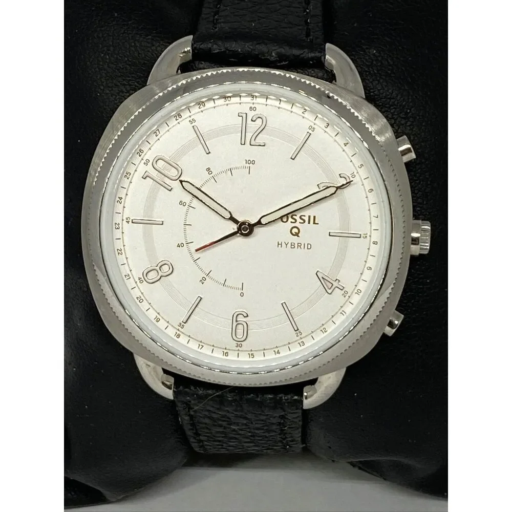 Fosssil FTW1200 Women's Black Leather Analog Silver Dial Hybrid Smartwatch XX618